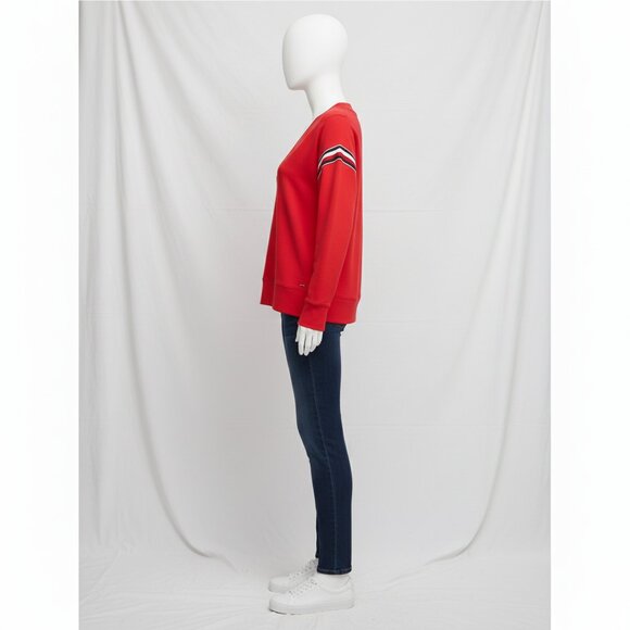 NWT Tommy Hilfiger Women's Red with Metallic Stripes V-Neck Sweatshirt M - Picture 3 of 14